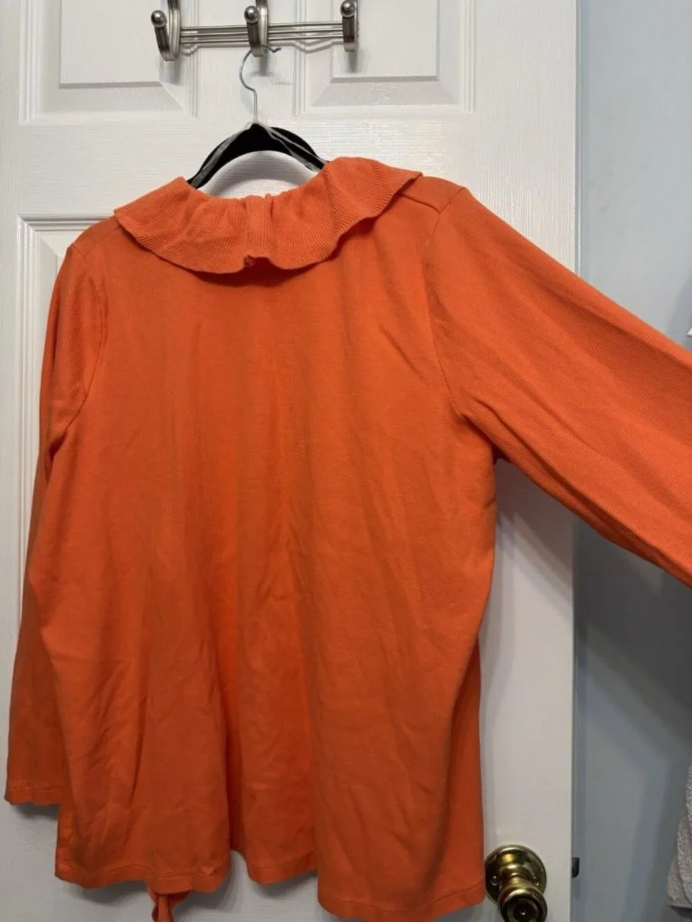 Rafaela Women’s Plus Size 2X Orange Ruffle V-Neck Knit Cardigan